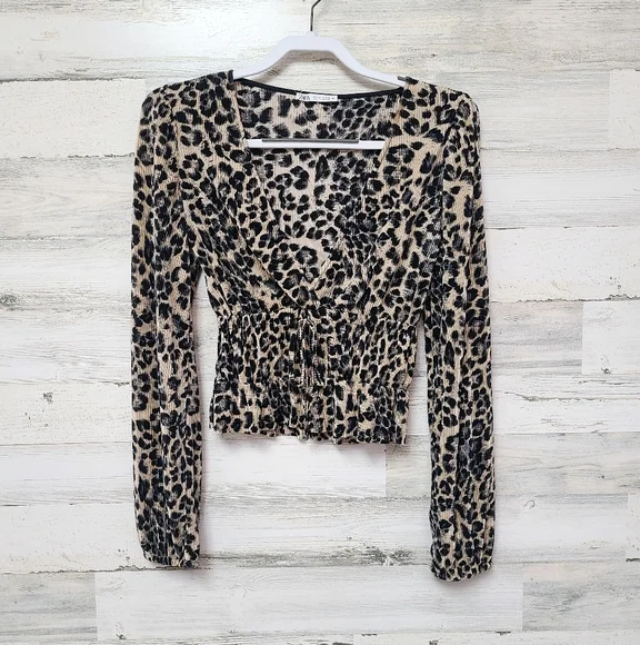 トップス 00s archive leopard arm long tee graunge Womens Lady Long Sleeve Leopard Cheetah Animal Print Pattern